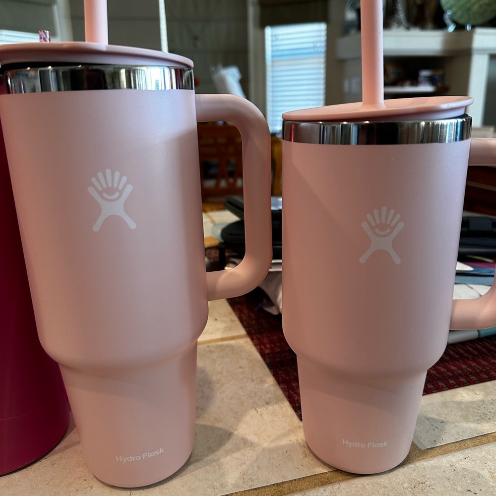 Light pink Hydro flask, tumblers, 36 and 40 ounce